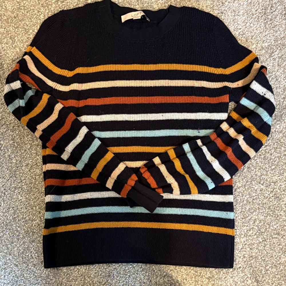 LOFT Navy Multicolor Striped Sweater